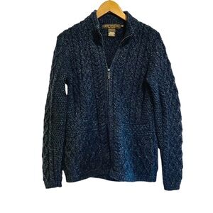 Inis Crafts Merino Wool Cardigan Zip Up Irish Aran knit Size Medium